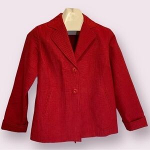 COLDWATER Creek Womens Red Silk Blend Quilted Jacket Shacket Tie Back Size 8
